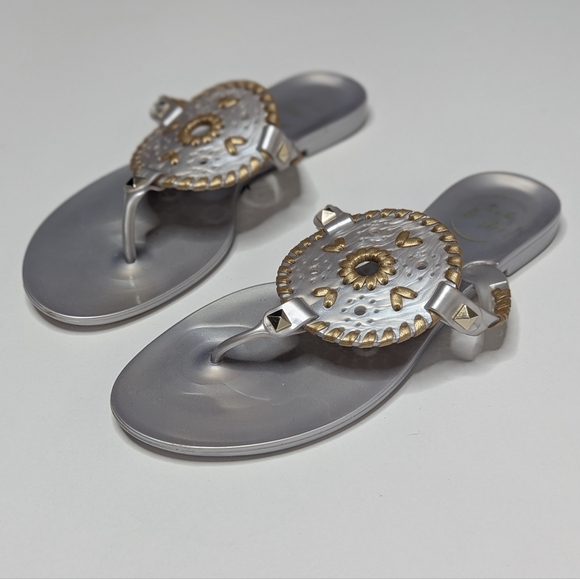 JACK ROGERS Georgica Silver & Gold Jelly Thong Sandal Sz 6 - Picture 3 of 8
